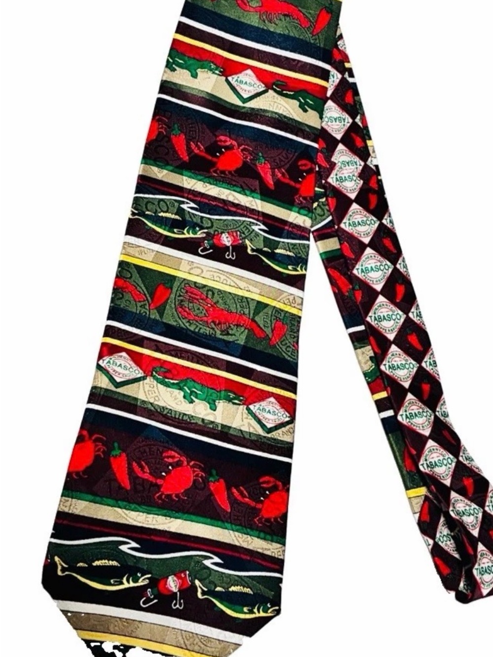 Tabasco hot sauce Seafood Alligator Crab fish lobster Mens 100% silk tie Necktie